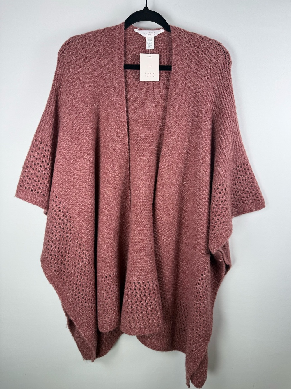NWT LC Conrad Women’s Knit Poncho Wrap, dusty rose, OS